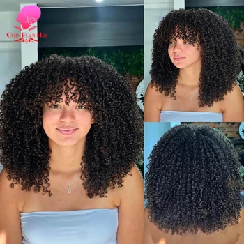 Parrucche per capelli umani a 250 densità con frangia Parrucche ricci afro crespi vietnamiti grezze Capelli umani Cuoio capelluto Base in seta Glueless Put On & Go Parrucca
