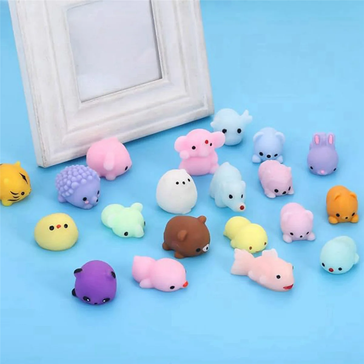 Squishy Toy 24Pcs Party Favors for Kids, Mochi Toy Stress Reliever Anxiety Toys, Easter Basket Stuffers with Storage Box
