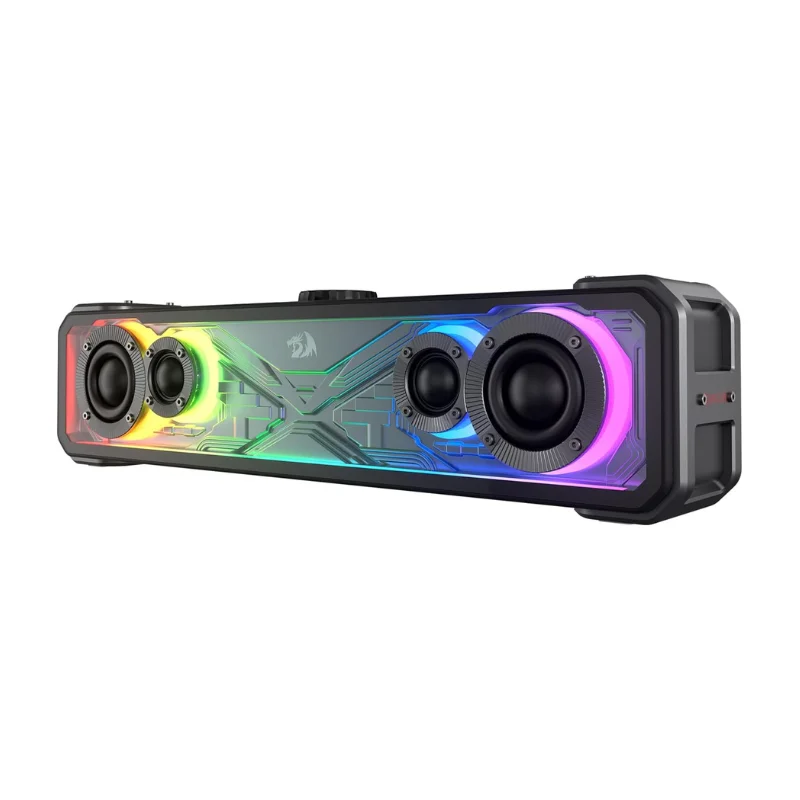 Bluetooth Speaker Mini Bluetooth Speaker Redragon GS817 RGB 2.0 Channel Stereo Speakers Touch-Control Bluetooth 5.3 & 3.5mm AUX Inputs Desktop Soundbar Black