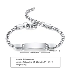 Personalized Crown Charm ID Bracelet - Stainless Steel Curb Chain, Hypoallergenic Gift - Engrave Custom (1050S silver)