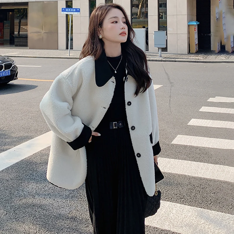 

Winter Lamb Wool Coat Female Retro Small Fragrant Style Two Sided Top fashion jacket loose clothing