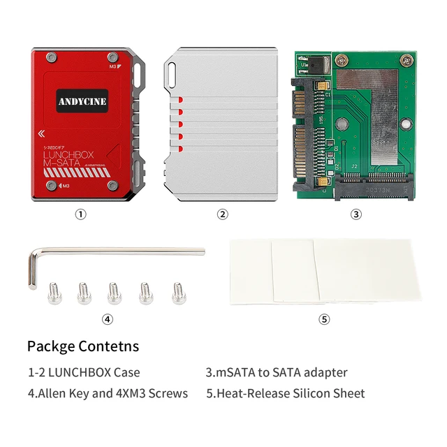 Andycine Lunchbox Heat Dissipation Hard Disk Enclosure Box mSATS to SATA Aluminum Alloy for Atomos Ninja V SSD Case 4