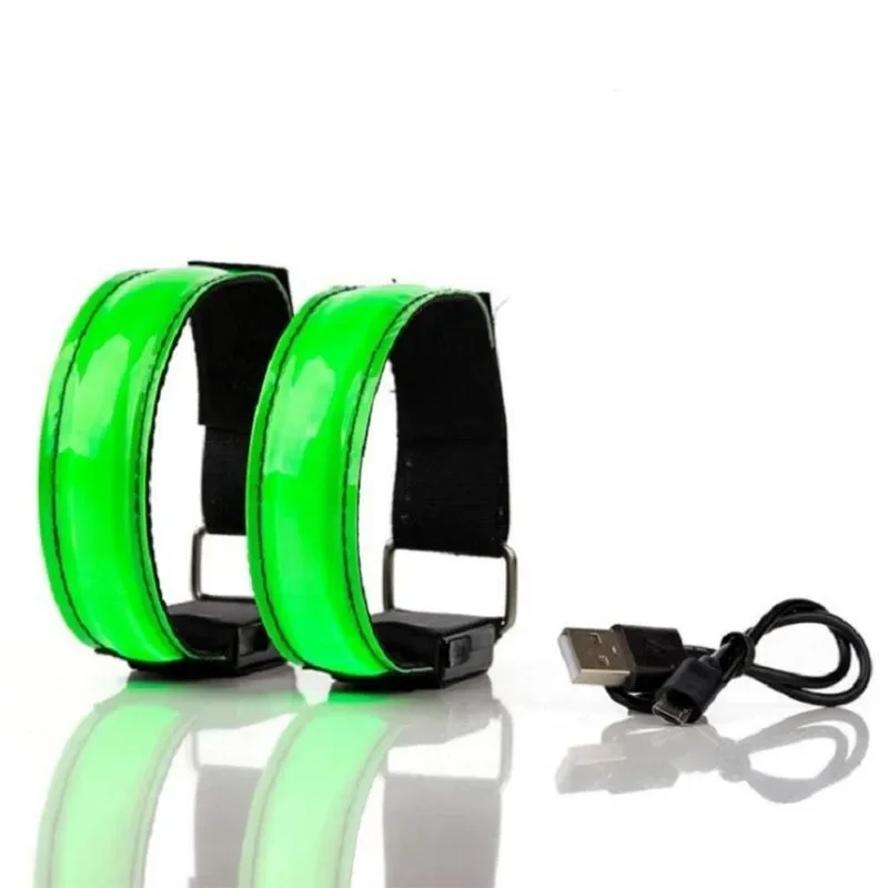 Brazalete luminoso LED con carga USB para correr de noche, pulsera reflectante para deportes al aire libre, cinturón de seguridad para bicicleta, pulsera brillante para ciclismo