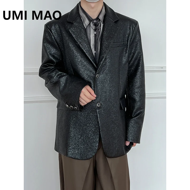 

UMI MAO Yamamoto Dark Lacquer Leather Blazers Jacket Advanced American Retro Motorcycle Leather Top Black Coat For Men Women