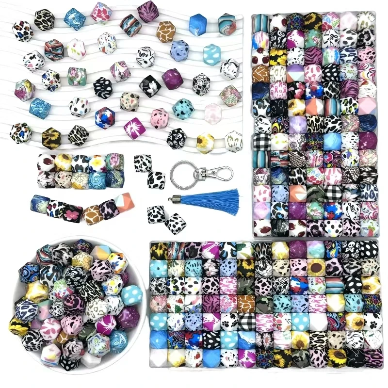 Colorful Hexagon Silicone Beads for DIY Crafts and Decorations (10/20pcs, 14mm)