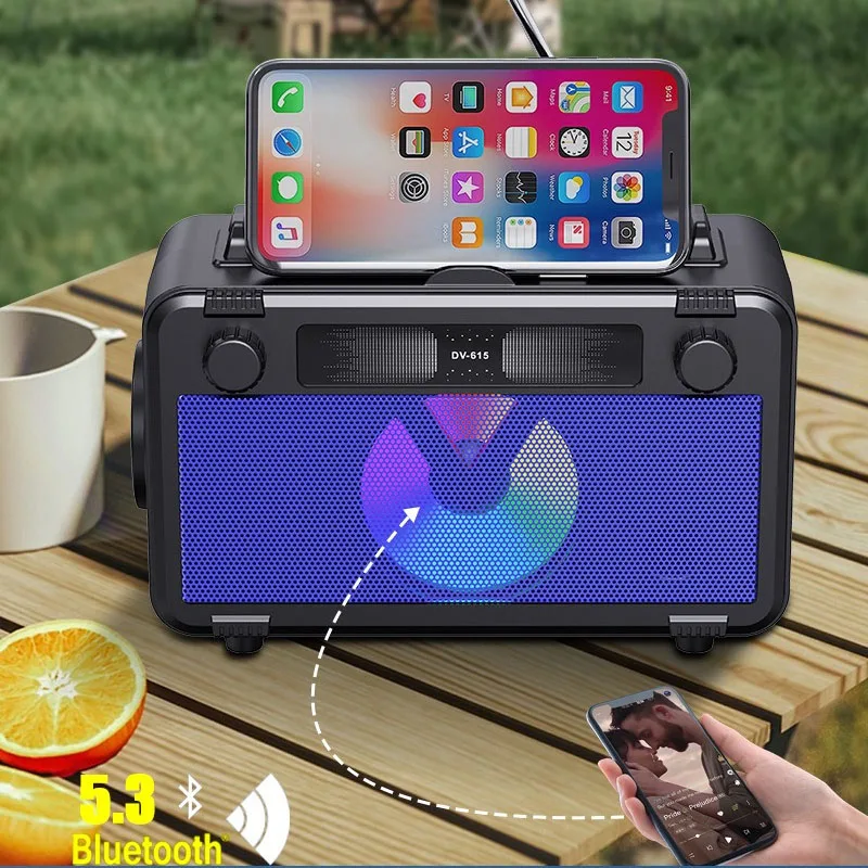 Portable Solar Charging Radio Emergency FM Radios Wireless Bluetooth 5.3 Speaker Soundbar with LED Flashlight TF USB Music Playe