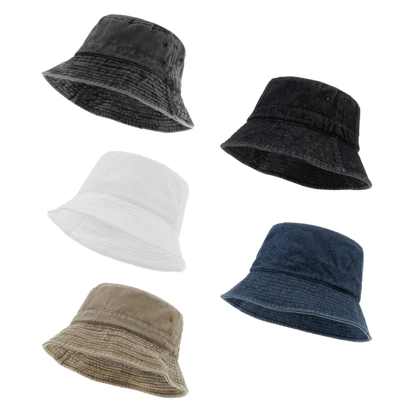 Washed Denim Bucket Hat Kids Wide Brim Cotton Fisherman Hat Girls Boys Summer Panama Sun Hat Outdoor Beach Fishing Cap