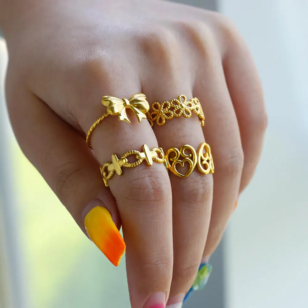 Stainless Steel Bow Flower Rings For Women