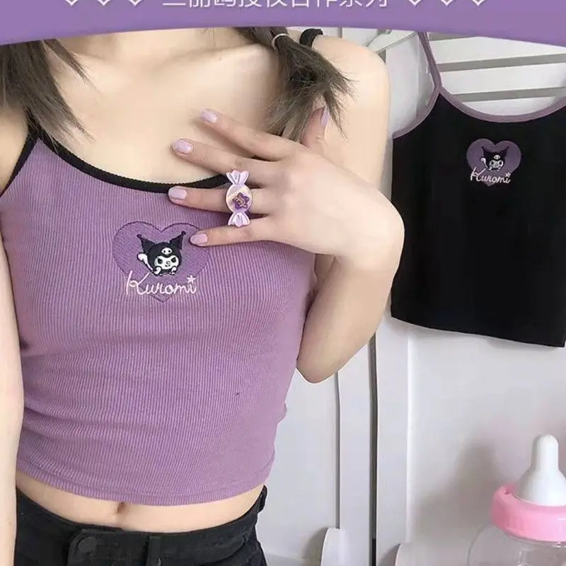

hello kitty sanrio embroidered suspenders cute girls sexy inner wear short 민소매 티 여성 halter top crop women tube vest bottoming