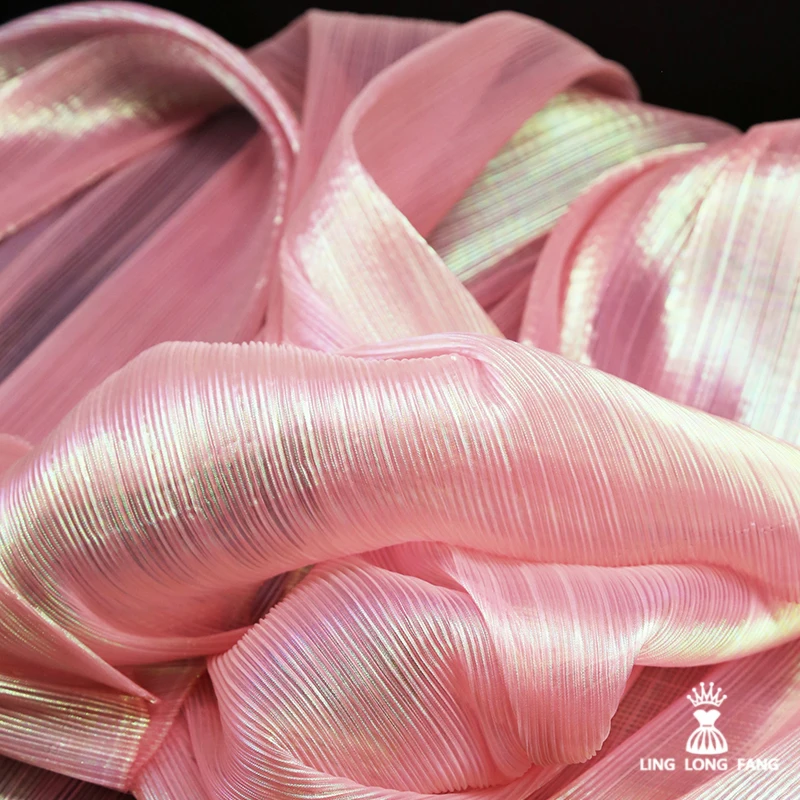 Fantasy Colored Pleated Hotel Background Wall Decoration Fabric Pleated Wide Transparent Silk Flower Wedding Texture Fabric