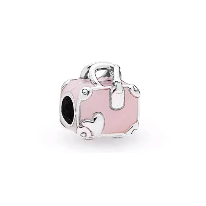 Beads Charms Charm Jewelry Sterling Silver Jewelry Charm Bead Sterling Silver Beads Charm Adventure Suitcase Pink Travel Bag & Backpack Charm Bead Fit Original 925 Sterling Silver Pan Bracelet DIY Jewelry Gift