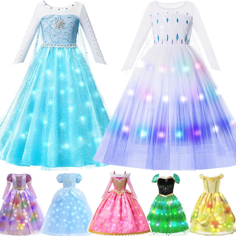

Disney LED Light Up Princess Dress Halloween Costumes Frozen Dress Baby Girls Elsa Anna Cosplay Costumes Evening Party Clothing