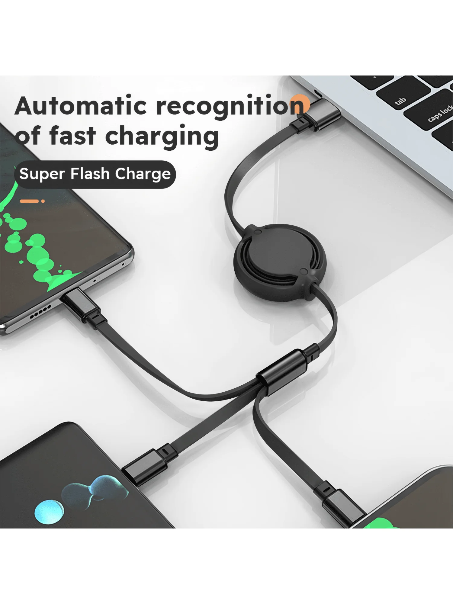 MFI 인증 3 in 1 고속 충전 USB-C 범용 연장 리퀴드 실리콘 케이블 마이크로 USB 충전 케이블 (IOS용)