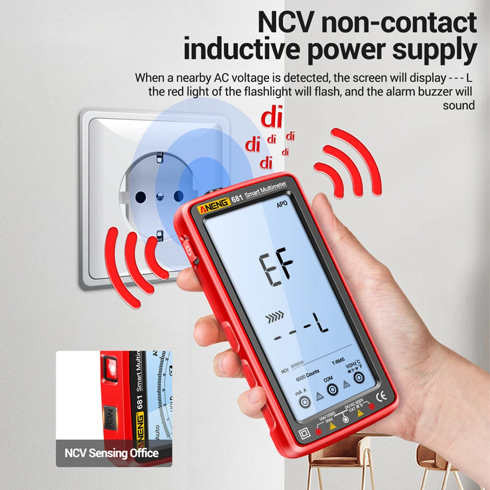 Smart LCD Digital Multimeter Rechargable 6000 Counts Non-contact AC/DC Voltage Tester Diode Current Resistance Capacitance Meter