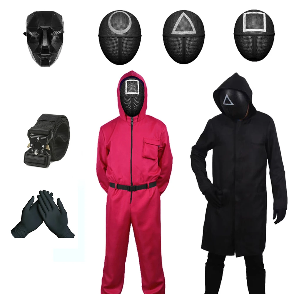 Squid Game Cosplay Costume Mask Jumpsuit Boss Coat Gloves Round Six