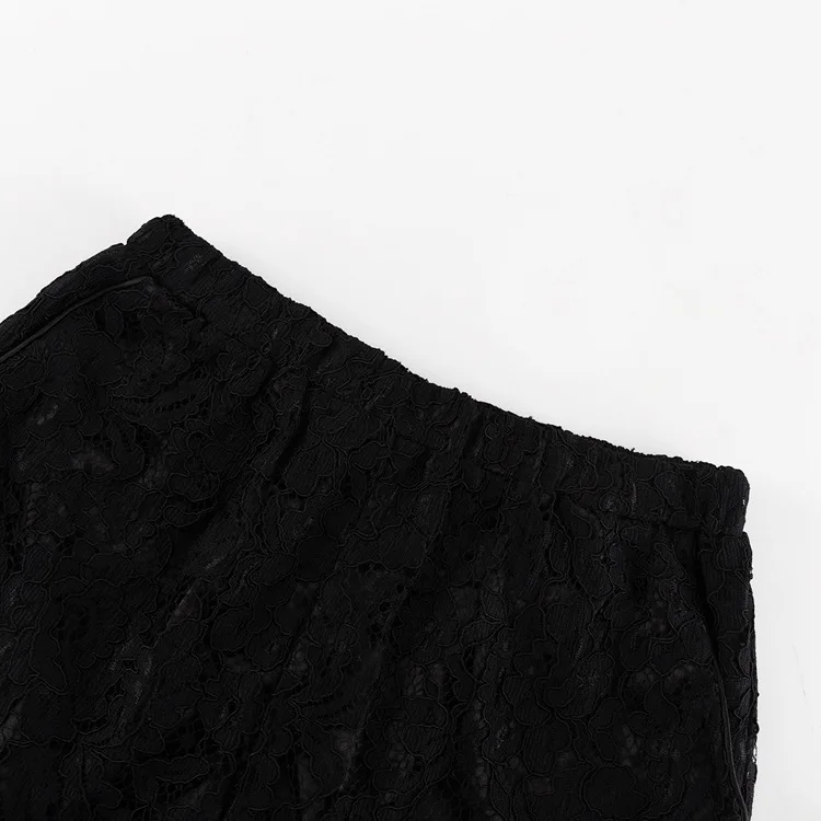 Lace Hollow Out Printed 2 Piece-Set Trousers Female See-Through Sexy See-Through Shirts And Fashion Women's Pants Outfits