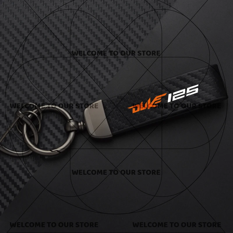 Duke Motorcycle Carbon Fiber Leather Keychain with Zinc Alloy Emblem