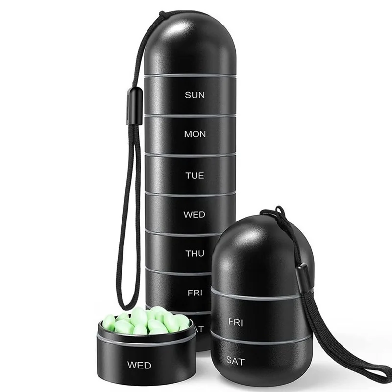 금속 휴대용 약 상자 주 7일 알루미늄 합금 방수 케이스 알약 캡슐 홀더 키체인..