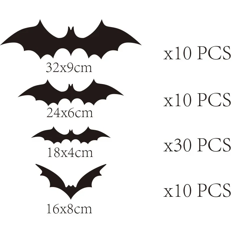 

Halloween Decoration 120 60 28 44 Bats Large Wall PET Horror Atmosphere Decoration Stickers Three-dimensional Bats