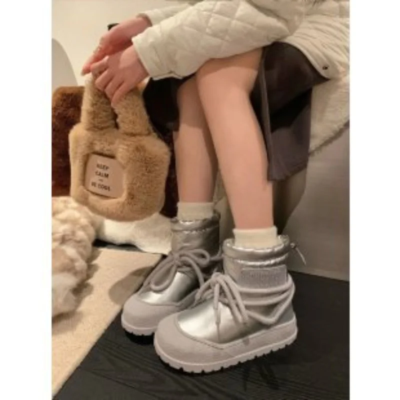 Winter Snow Boots Women Boots Luxury Fluffy Furry Fuzzy Faux Fur Boots Winter Lace-up Waterproof Ski Boots