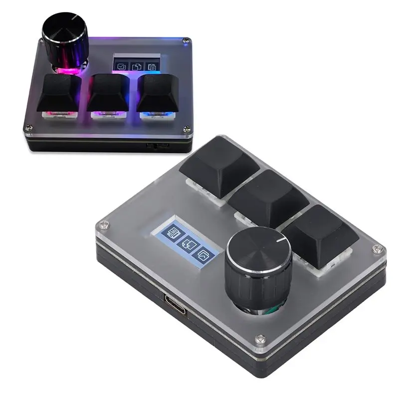 TA-Keyboard With Knob 0.96" Color LCD Screen Programmable Gaming Controller 3 Keys Gaming Small Keyboard