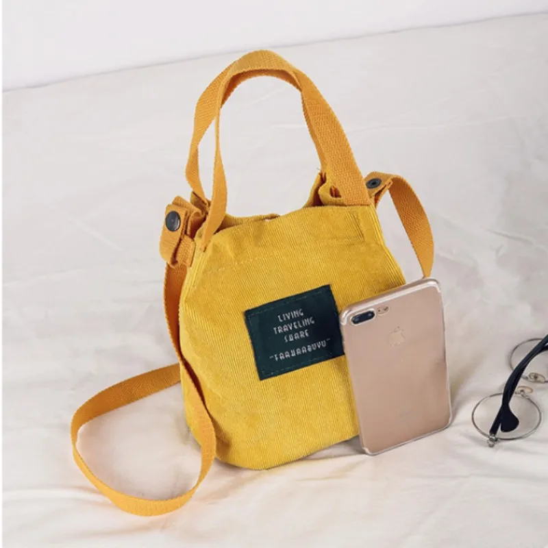 Shoulder Bag Retro Corduroy Canvas Simple Solid Color Literary Shoulder Original Bucket Cloth Bag