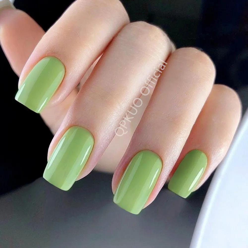 

24Pcs Shiny Matcha Green Long Square Fake Nails DIY Press On False Nail Artificial Faux Ongles Full Cover Tips Manicure Tool