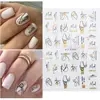 Abstract Geometry Stickers For Nail 3D Laser Gold Black Leaves Heart Line Adhesive Sliders Decor Holographic Decal 5