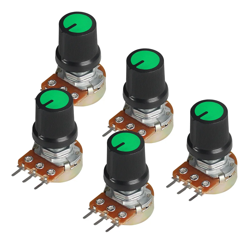 

5 Set WH148 Potentiometer Linear Taper Rotary Potentiometers 15mm 3pin1K 2K 5K 10K 20K 50K 100K 250K 1M with Green AG3 Knob Cap