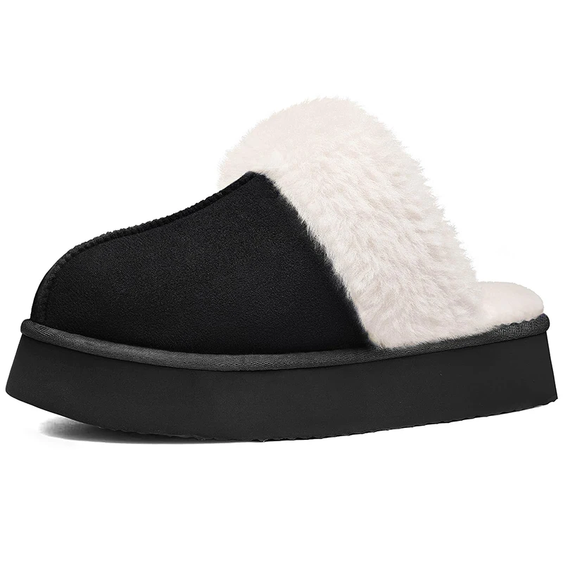 Women Fuzzy Platform Slippers with Fluffy Memory Foam for Winter