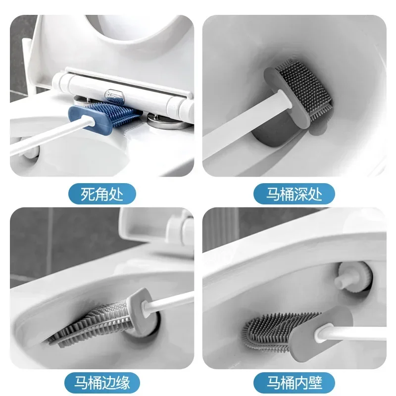 Silicone Toilet Brush Cleaning Brush Flat Head Flexible Wall Mounted Toilet Bowl Cleaner Holder Set for WC Bathroom