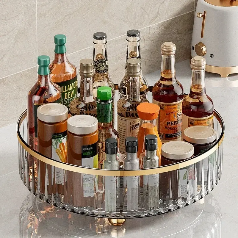 

Rotating Tray Spice Rack Pantry Cabinet Turntable With Base Storage Bin Kitchen Organizer For Seasoning Cosmetic Storage Box