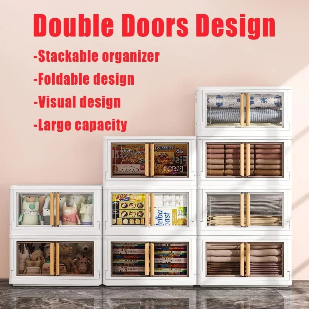 Stackable Storage Bins With Lids and Double Doors, Collapsible