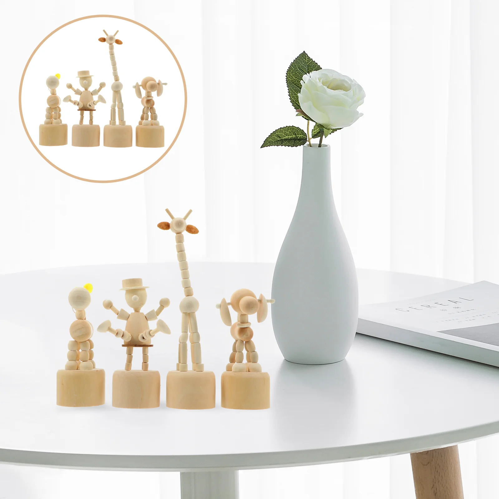 

4 Pcs Beaded Animal Ornament Blush Decor Desktop Wood Figure Ornaments Wooden Table Figures Model Child