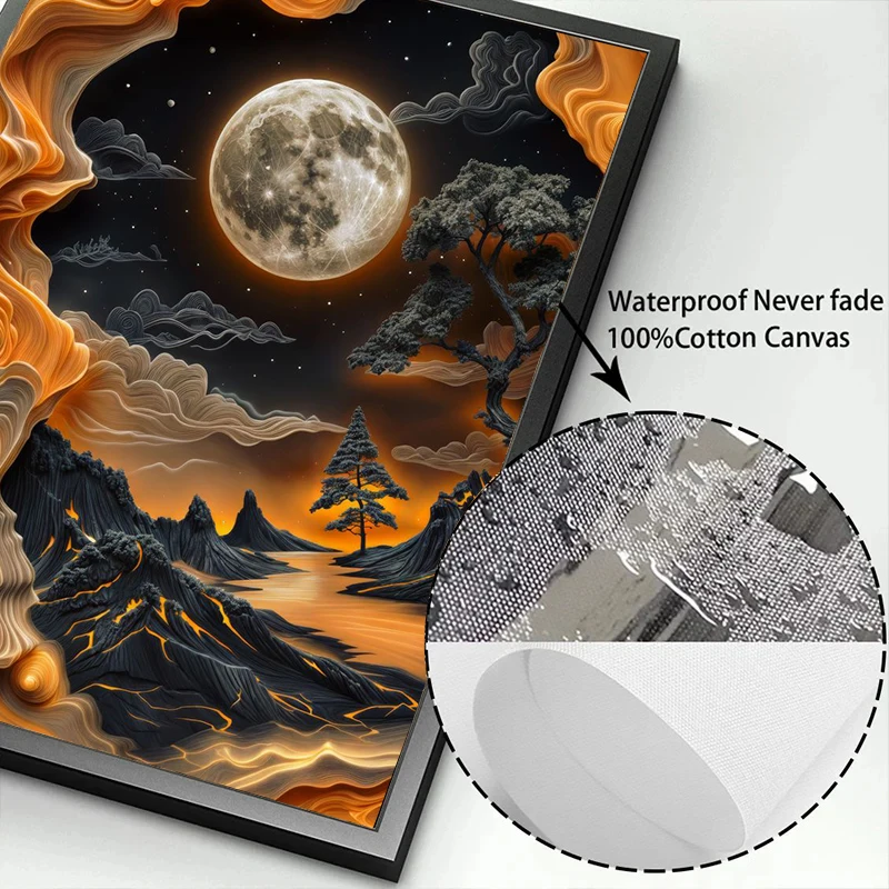 Abstract Lava Landscape Canvas Print - Moonrise Valley Wall Art for Home Decor