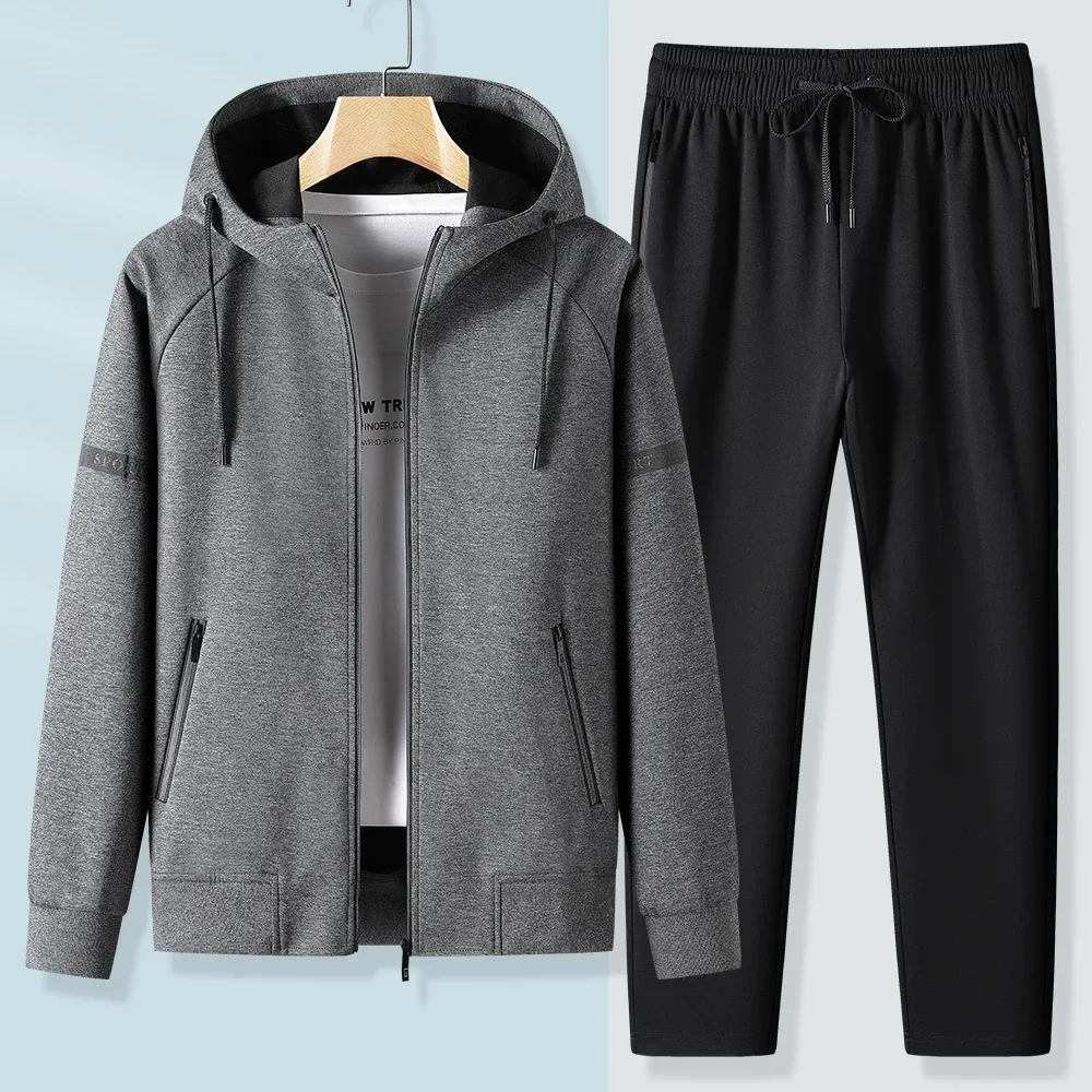 Men Running Sports Tracksuits Sets Hoodies Zipper Outwear Sportwear+Sweatpants Sets Male Workout Sports Outfit Autumn Spring 3