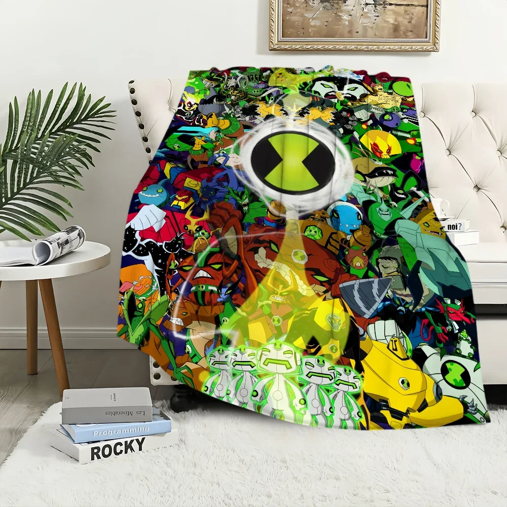 Cartoon B-Ben 10 Cool Green Blanket Plush Nap Sofa rug for Living Room Warm Office Bedroom Birthday Home Travel Kid Gifts 5