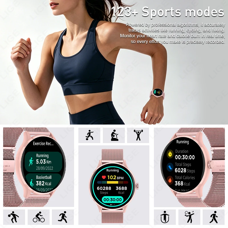 LIGE Smartwatch da donna con previsioni meteo in tempo reale, orologio sportivo impermeabile da uomo e da donna per Android e iOS - immagine 5