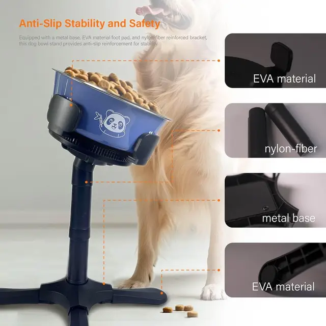Adjustable Elevated Dog Bowl Stand with Non-Slip Base 3 Height Tilt Settings 14-24.5cm Bowls Stainless Steel Dish for Dogs Cats 4