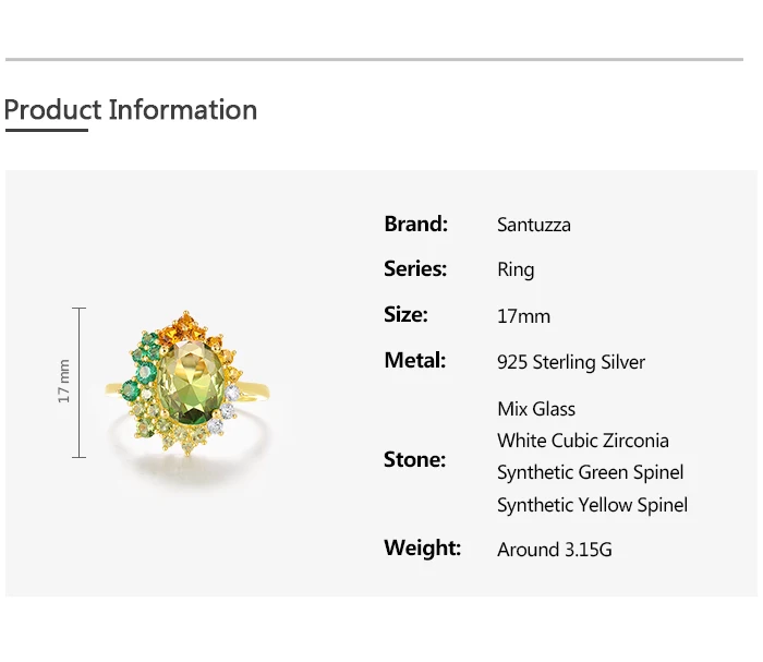 SANTUZZA Real 925 Sterling Silver Ring For Women Sparkling Synthetic Green Spinel Gorgeous Wedding Party Gifts Fine Jewelry