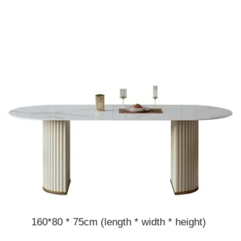 White Minimalist Light Luxury Bright Rock Plate Dining Room Set Modern Chairs Household Living Room Tavolo Pranzo Furniture WK