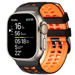 Breathable Silicone Watch Band Strap - 44mm - 45mm - 46mm - 49mm (Black Orange)