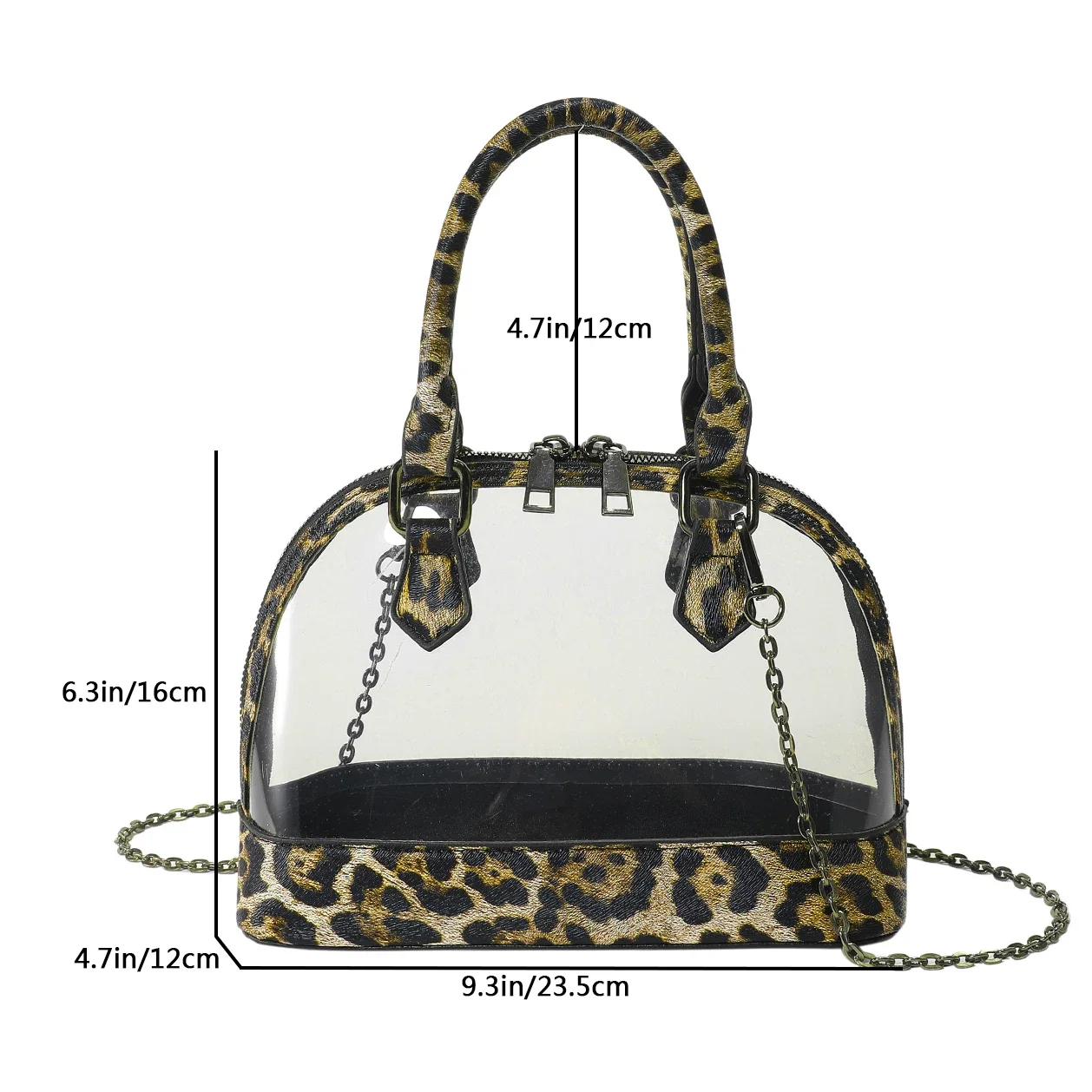 2024 New Shell Handbag Bag For Women Vintage Khaki Leopard Leather Shoulder Bag Female Waterproof Transparent PVC Crossbody Bags