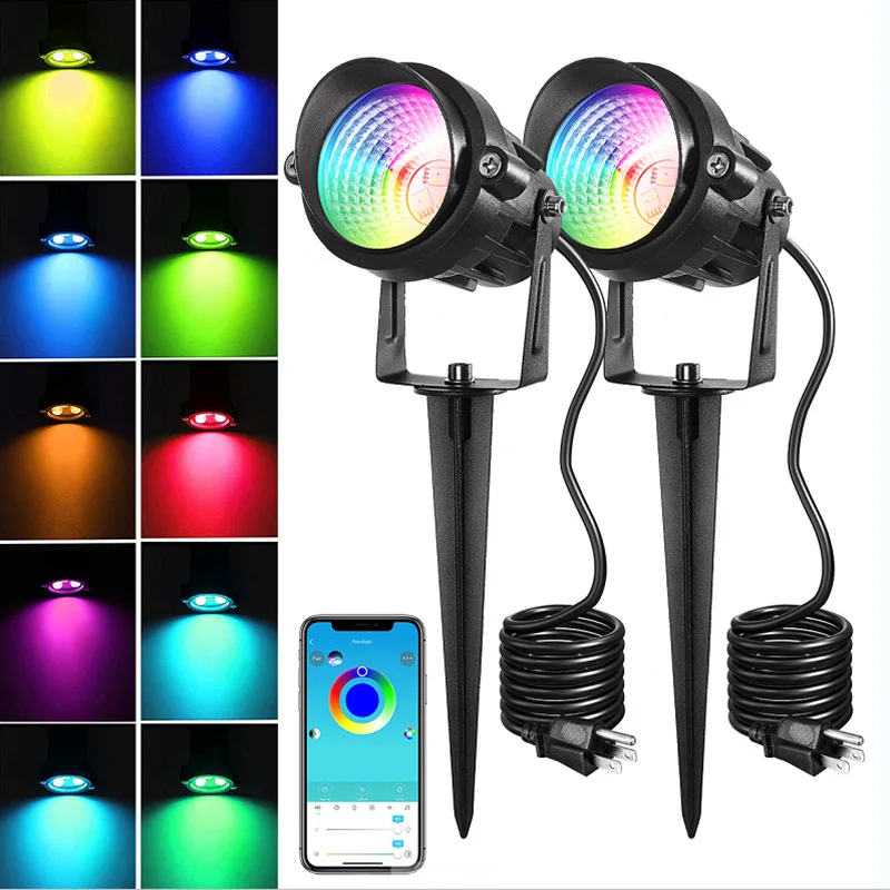 RGB Landscape Light Colorful Smart Bluetooth Spotlights Outdoor IP67 Waterproof for Wedding Party Indoor Garden Patio Lawn Decor