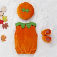 0-36months Infant Boys And Girls Halloween Clothes Cosplay Costume Vests Pumpkin Print Top+Solid Shoes Hat Outfits For Toddler 2