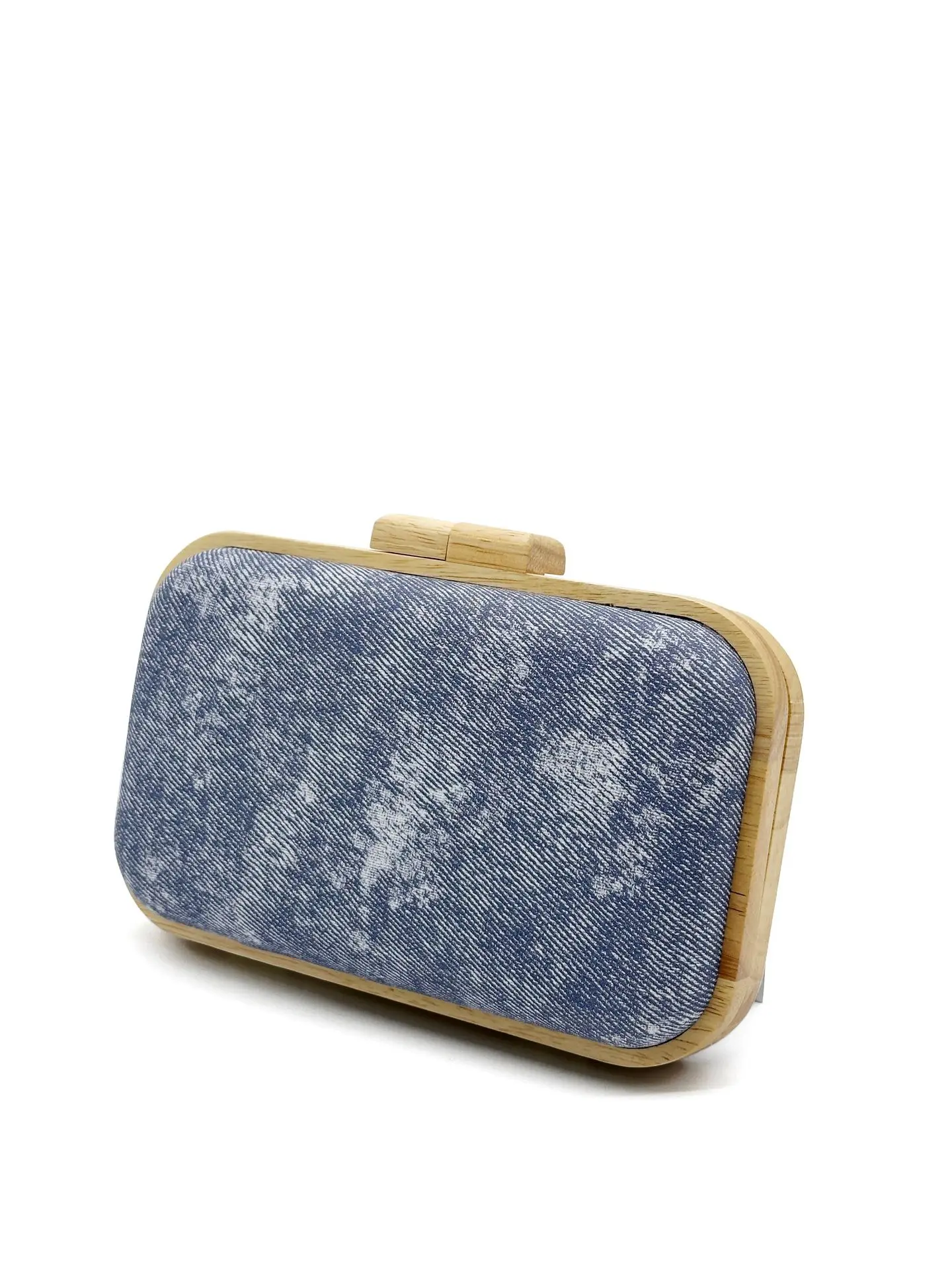 Vintage Washed Denim Clutch Bag for Women Chains Shoulder Crossbody Bags Fashion Wooden Clip Evening Party Purses Wedding Bag