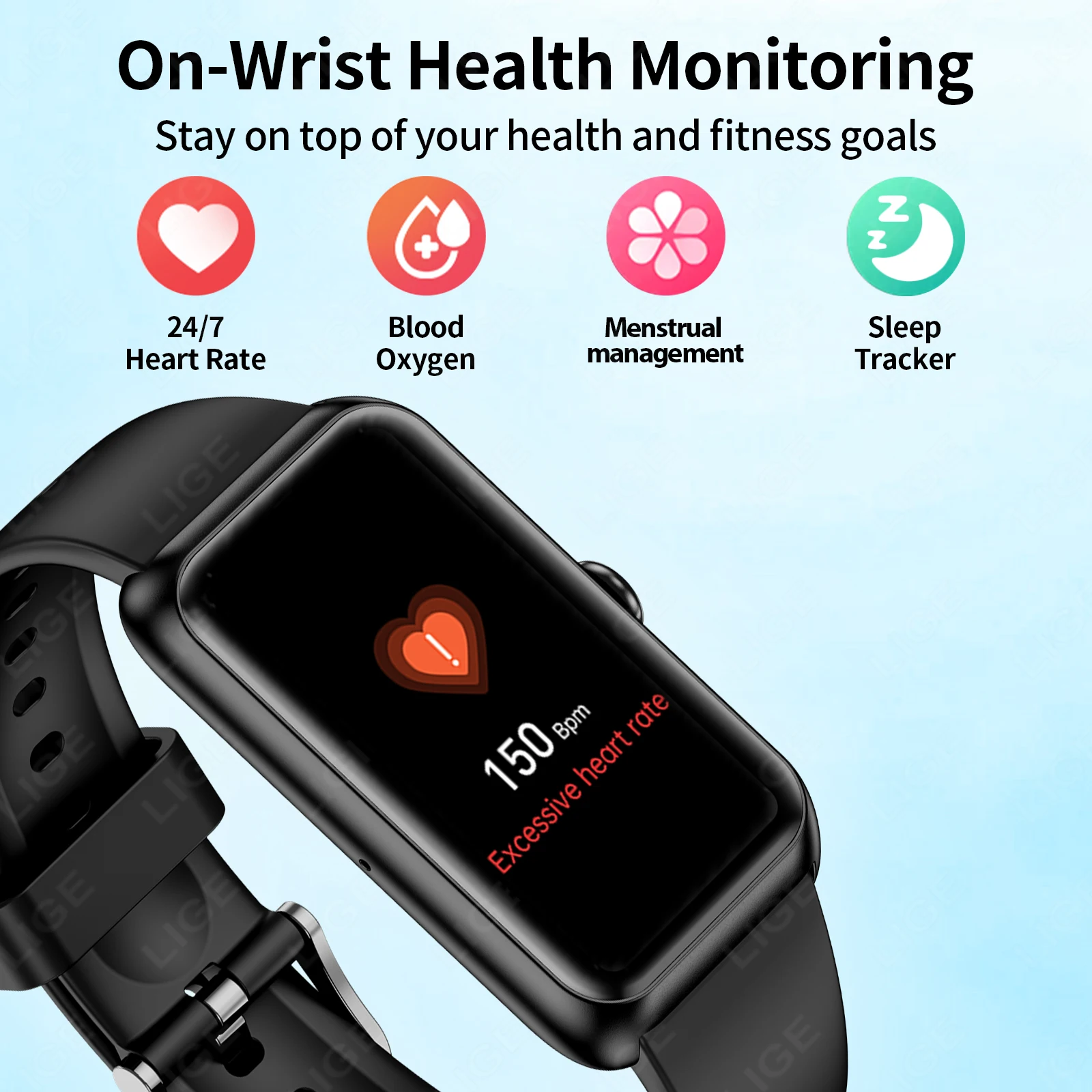 LIGE New Sport Fitness Tracker Smart Bracelet Heart Rate Blood Oxygen Monitor Call Reminder 1.47" Smartwatch Band For Men Women