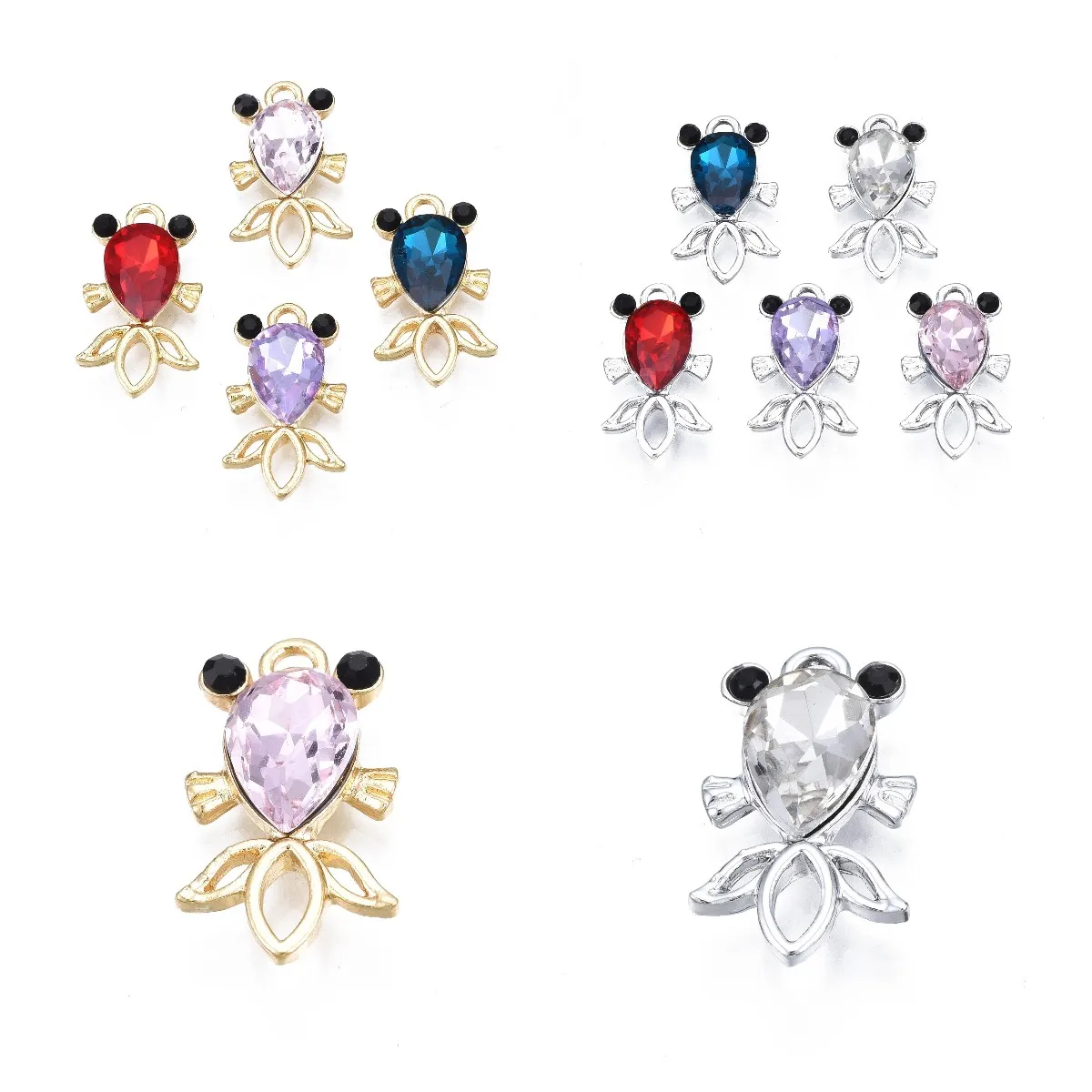 

Pandahall 100Pcs Mixed Color Fish With Rhinestone Charms Alloy Pendants for Necklaces Earrings Bracelets Jewelry Making Findings