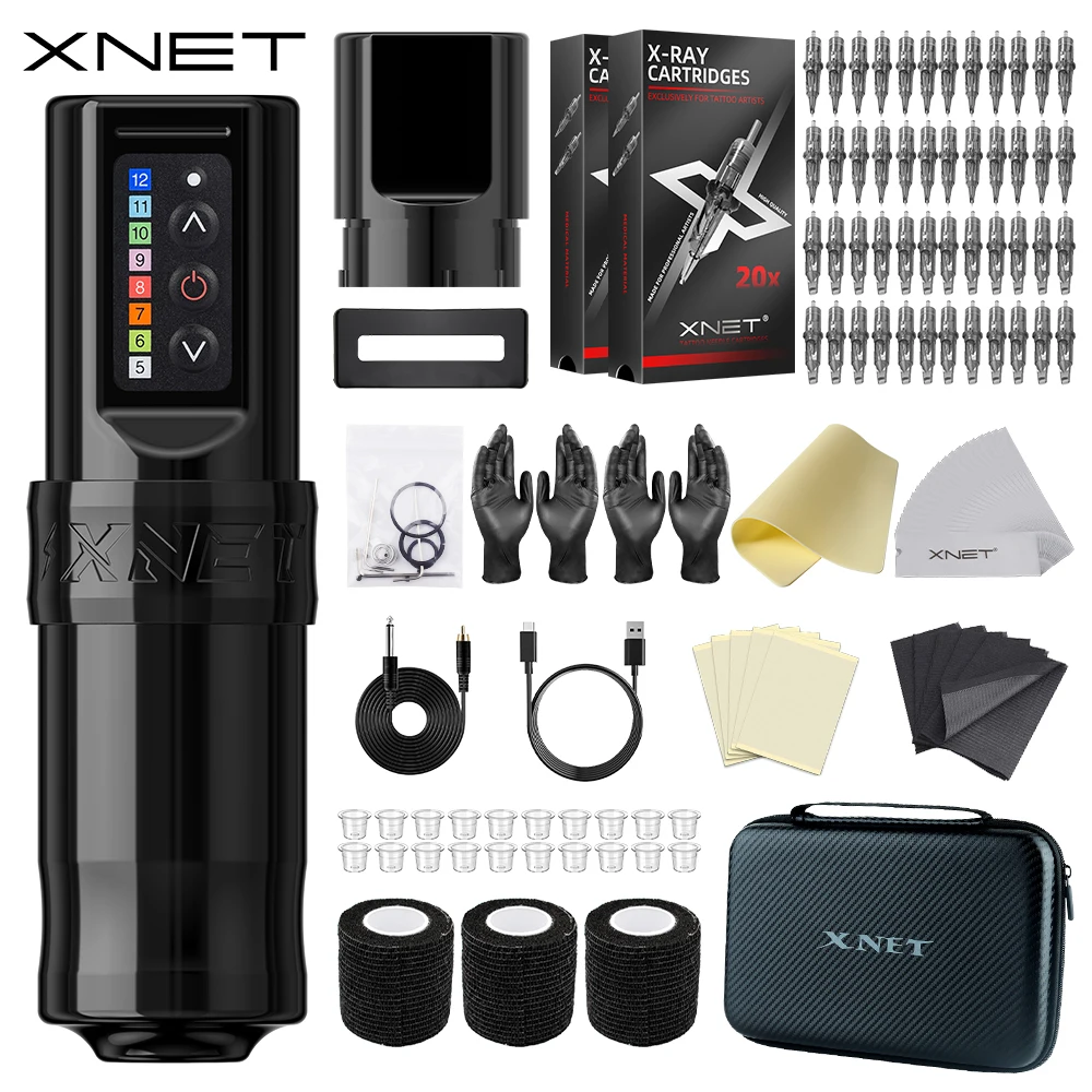 XNET FLUX Wireless Tattoo Machine Kit Rotary Tattoo Pen With Extra 2400mAh Power 40Pcs Mixed Cartridge for Artists tattoo supplies tattoo kit