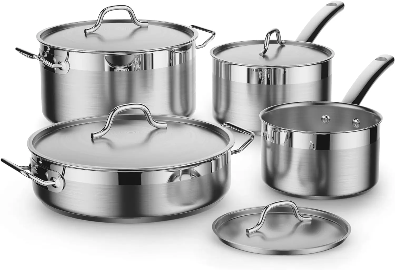 

New Kitchen Cookware Sets Stainless Steel,Professional Pots and Pans Include Saucepan,Sauté Pan,Stockpot with Lids,8Piece,Silver